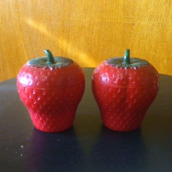 Other - Strawberry Shaped Red Decorative Milk Glass Containers with Lids, Green, White